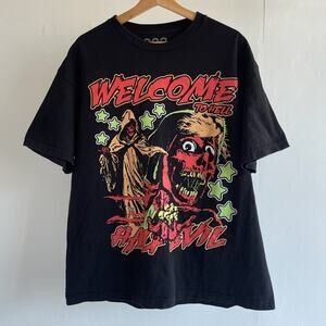 Half Evil Welcome To Hell Grim Reaper Streetwear Horror Skull Sz XL